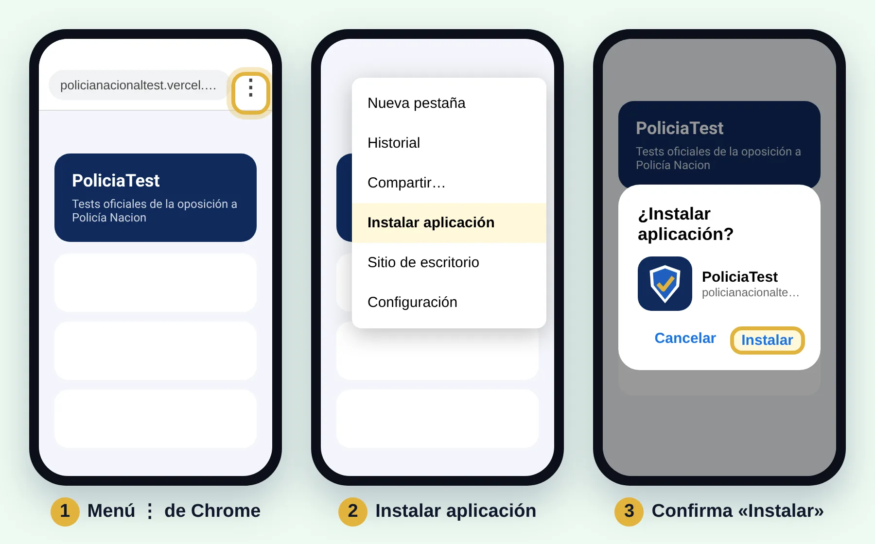 Chrome, menú, Instalar aplicación