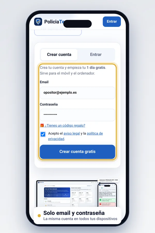 Pantalla de registro